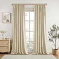 KangBang 95 Inch Beige Blackout Curtains Pinch Pleated Drapes for Living Room, Energy Efficient Linen Textured Window Panels for Bedroom Dorm, Soft & Vertical Home Decor, Natural Beige,52x95