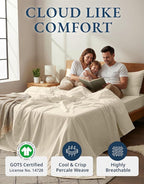 LANE LINEN 100% Organic Cotton Full Sheets Set, 4-Piece Pure Organic Cotton Percale Sheets, Long Staple Cotton Sheet, Ultra Soft Bedding Sheet, Breathable,Fits Mattress Upto 15" Deep - Natural