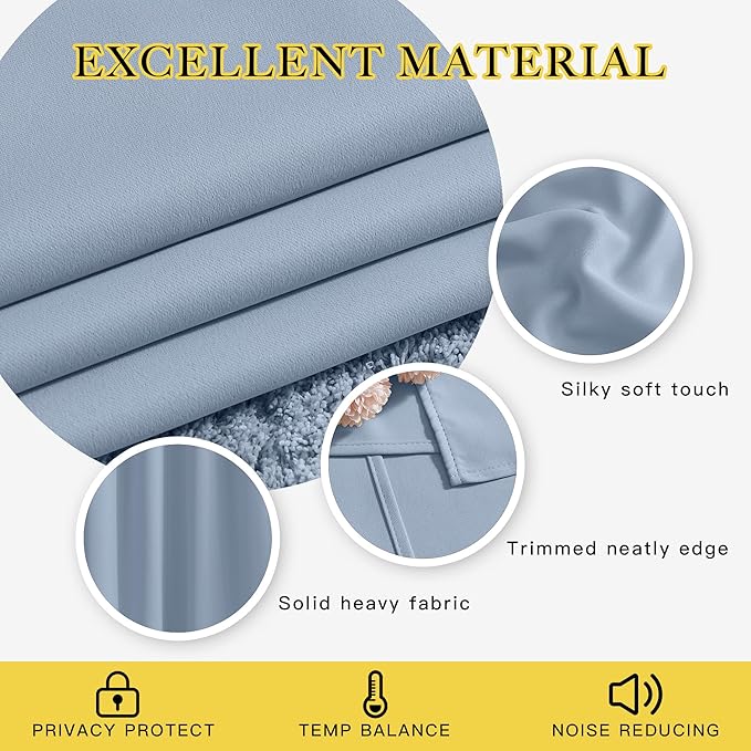 NICETOWN Vintage Blue Curtains 110 inches Long, Grommet Thermal Insulated Blackout Curtains Privacy Window Treatments Sound Reducing for Bedroom/Living Room, W66 x L110, 2 Panels