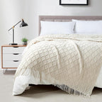BOURINA Beige Throw Blanket 50 x70 Inches Jacquard Argyle Throw Textured Solid Soft Throws and Blankets for Sofa or Bed Knitted Decorative Blanket