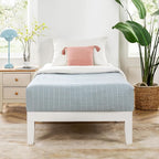 Mellow Naturalista Classic 12 Inch Solid Wood Platform Bed with Wooden Slats, Twin, White
