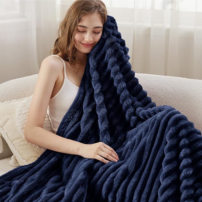 Bedsure GentleSoft Blue Fleece Blanket for Couch - Cozy Soft Blankets for Women, Cute Small Throws for Girls, 60x80 Inches