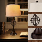 Table Lamps for Living Room Set of 2, Farmhouse Touch Lamps for Nightstand with USB A+C, 26.5" Rustic Bedside Lamp for Bedroom End Tables