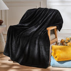 NEWCOSPLAY Super Soft Queen Blanket Black Premium Silky Flannel Fleece Leaves Pattern Lightweight Bed Blanket All Season Use (Black, Queen(90"x90"))