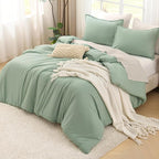 Litanika Queen Comforter Set Sage Green, 3 Pieces Lightweight Comforters Queen Size Solid Bedding Comforters Sets, Down Alternative Comforter Bed Set Quilt Blanket