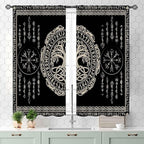 Viking Curtains, Nordic Tree of Life Celtic Rune Scandinavian Gothic Norse Mythology Aesthetic Retro Drapery for Bedroom Living Room Bathroom Window 2 Panel Set, 55x39 Inch