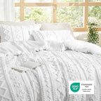 Bedsure Tufted Boho Comforter Set California King - Bright White Boho Bed Set, GentleSoft™ 3 Pieces Farmhouse Shabby Chic Embroidery Bedding, Gifts for Woman, Soft Jacquard Comforter for All Seasons