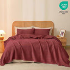 PHF 100% Cotton Waffle Weave Blanket King Size for Bed, Soft Lightweight & Breathable, All-Season Comfort, Luxury Aesthetic Woven Bedding for Home Decor, 108"x90", Wine Red
