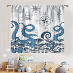 Nautical Curtains, Coastal Old Pirate Map Sailboat Compass Anchor Vintage Ocean Kraken Octopus Tentacles Blue Marine Window Drapery Treatment for Bedroom Living Room Kitchen Bathroom, 42"x54" Inch
