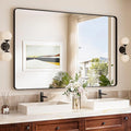 TokeShimi 55x36 Bathroom Mirror Black,Aluminum Framed Bathroom Mirror for Over Sink,Rectangle Vanity Mirror Bath,Shatterproof Tempered Glass Wall Mirror Modern(Horizontal/Vertical)