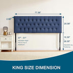 Tufted Upholstered Headboard King Size, Solid Wood Head Board with Durable Metal Legs, Adjustable Height Bed headboard from 37" to 51" Fabric Headboard in Modern Button Design, Blue
