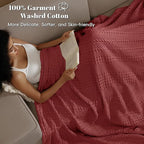 PHF 100% Cotton Waffle Weave Blanket Queen Size for Bed, Soft Lightweight & Breathable, All-Season Comfort, Luxury Aesthetic Woven Bedding for Home Decor, 90"x90", Wine Red