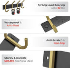 Coat Rack Wall Mount – Black and Gold Hook Rail with 4 Double Coat Hooks, 12 Inch Stainless Steel Wall Hooks for Entryway, Bathroom, Bedroom, Closet, Towel, Hat, Bag, Heavy Duty Organizer