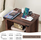 Night Stand Set of 2, 18 Inch Farmhouse Nightstand with with Charging Station and USB Port, Rustic Wood Bedside Table with Magnetic Door, Bed Side Tables for Bedroom, Brown Walnut