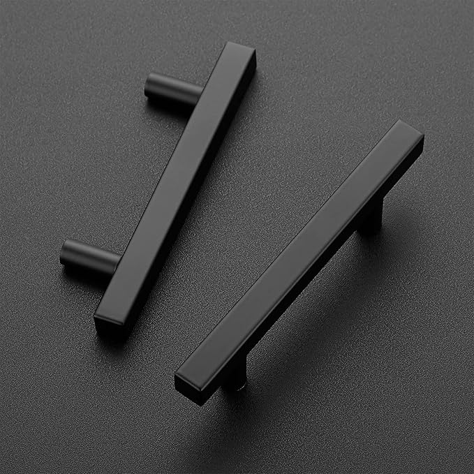 Ravinte Cabinet Handles 20 Pack - 3-1/2 Inch Matte Black Square Pulls, 6 Inch Overall Length - Kitchen Hardware Drawer Pulls