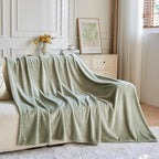 NEWCOSPLAY Super Soft Throw Blanket Sage Green Premium Silky Flannel Fleece Leaves Pattern Lightweight Bed Blanket All Season Use (Sage Green, Throw(50"x60"))