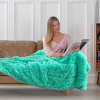 Tuddrom Decorative Extra Soft Faux Fur Throw Blanket 70"x78",Solid Reversible Fuzzy Lightweight Long Hair Shaggy Blanket,Fluffy Cozy Plush Fleece Comfy Microfiber Blanket for Couch Sofa Bed,Teal Blue