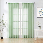 Treatmentex Pom-Pom Green Sheer Curtains for Bedroom 95inches Long Tassle Linen Textured Window Curtain Panels for Living Room Kids Room Kitchen 52" w, 1 Pair, Rod Pocket,Sage Green
