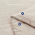 HYMOKEGE Beige Queen Comforter Set Seersucker 7 Pieces, All Season Luxury Bed in a Bag for Bedroom, Bedding Set with Comforters, Sheets, Pillowcases & Shams