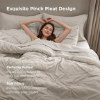 Bedsure Full Comforter Set Linen - Bed in a Bag Full Size Bedding Set 7 Pieces, GentleSoft™ Pintuck Bed Set Gift for Family, Pinch Pleat All Season Comforter with Sheets, Pillowcases & Shams