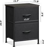 WLIVE Black Nightstand, Small Dresser for Bedroom with 2 Fabric Drawer, Bed Side Table with Drawers, End Table Bedside Furniture, Sturdy Steel Frame, Wood Top, Closet Organizer, College Dorm