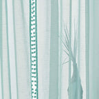 Treatmentex Aqua-Blue Pom-Pom Sheer Curtains for Bedroom Nursery Room 63inches Long Linen Textured Window Sheer Drapes 52" W, 1 Pair, Rod Pocket