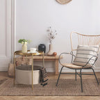 danpinera Round Side Table with Fabric Storage Basket, Pack of 2, Metal Side Table Small Bedside Nightstand with Removable Tray Top for Living Room, Bedroom, Nursery, Laundry, Gold