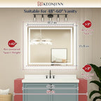 Keonjinn Bathroom LED Mirror 42 x 36 Inch Frontlit and Backlit, Stepless 3 Colors Temperature & Dimmable Tempered Glass Mirror, UL Listed LED Driver, Double LED Strips, Anti-Fog Lighted Vanity Mirror