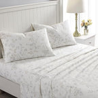 Laura Ashley - Flannel Sheets Full Size, Anti-Pilling & Wrinkle Resistant Cotton, Touchably Soft for All-Season Comfort - Bed Sheets with Matching Pillowcases & Fitted Sheet (Fawna Grey)