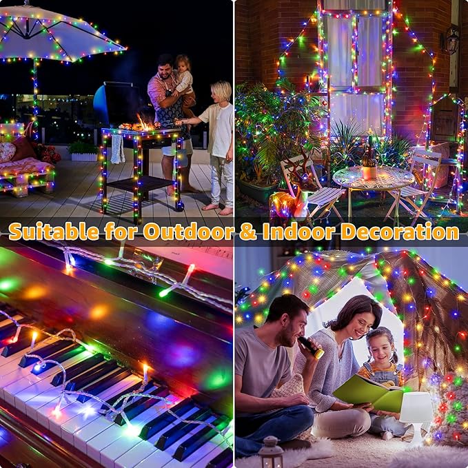 Ollny 120LED 40FT Christmas Lights, Waterproof Connectable String Lights with Timer 8 Modes, Multicolor Plug in Fairy Light for Indoor Outdoor Bedroom Xmas Tree Holiday Party Decorations