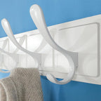 SKOLOO Coat Rack Wall Mount - Scandi-Style Wooden Carved-Block Coat Hook, Wall Coat Hanger with 6 Hooks for Hanging Coats, Hats, Clothing, Scarfs, White