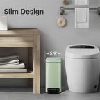 TIPGO Slim Bathroom Trash Can with Lid Soft Close, 6 Liter / 1.6 Gallon Stainless Steel Garbage Can with Removable Inner Bucket, Step Pedal, Small Trash Cans for Bedroom, Office, Kitchen (Green)