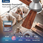 Amico Ceiling Fans with Lights, 52 inch Low Profile Ceiling Fan with Light and Remote Control, Flush Mount, Reversible, 3CCT, Dimmable, Noiseless, Silver Ceiling Fan for Bedroom, Indoor/Outdoor Use