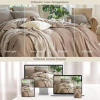 MooMee Bedding Duvet Cover Set 100% Washed Cotton Linen Like Textured Breathable Durable Soft Comfy (Solid Brown, Queen 90"x90")