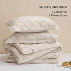 Bedsure Twin Comforter Set - Beige Comforter, Boho Tufted Shabby Chic Bedding for Kids, 2 Pieces Vintage Farmhouse Bed Set for All Seasons, Fluffy Soft Bedding with 1 Pillow Sham