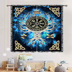 Tree of Life Curtains, Vikings Celtic Nordic Life Tree Scandinavian Aesthetic Mythology Blue Window Drapery Treatments for Bedroom Living Room Bathroom 2 Panels, 42"x54" Inch