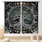 Life Tree Curtains, Hippie Sun Moon Trippy Tree of Life Bohemian Mandala Aesthetci Mystic Witchy Blackout Window Drapery Treatments for Bedroom Living Room Bathroom Decor, 84"x63" Inch