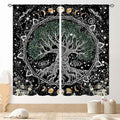 Life Tree Curtains, Hippie Sun Moon Trippy Tree of Life Bohemian Mandala Aesthetci Mystic Witchy Blackout Window Drapery Treatments for Bedroom Living Room Bathroom Decor, 55"x63" Inch