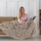 Tuddrom Decorative Extra Soft Faux Fur Throw Blanket 70"x78",Solid Reversible Fuzzy Lightweight Long Hair Shaggy Blanket,Fluffy Cozy Plush Fleece Comfy Microfiber Blanket for Couch Sofa Bed,Khaki