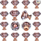 DEELF 12 Packs Kitchen Cabinet Knobs, 30 mm Crystal Cabinet Knobs, Diamond Dresser Handle Drawer Pulls, Dresser Knobs for Cabinets and Drawers, Rose Gold Base
