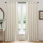 RYB HOME Living Room and Dining Room Curtains and Drapes Linen Sheer, Light Filtering Curtains 96 inches Long, Back Tab/Rod Pocket, Cream Colored, W 52 x L 96 inches, 2 Panels Set