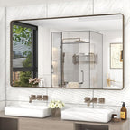 Bronze Bathroom Mirror for Wall, 55x30 Large Brushed Bronze Vanity Mirror for Bathroom, Rounded Rectangle Mirror, Anti-Rust, Shatterproof (Horizontal/Vertical)