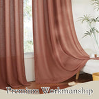 RYB HOME 108 inch Terracotta Fall Curtains Linen Woven - Shabby Chic Modern Elegant Semi Translucent Sheer Drapes Sun Filter for Sliding Glass Door Doorway Hotel, Wide 52 by Long 108, 2 Panels