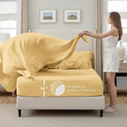 Bedsure Twin Comforter Set Yellow - Bed in a Bag Twin Size Bedding 5 Pieces, GentleSoft™ Pintuck Bed Set Gift for Family, Pinch Pleat Yellow Comforter with Sheets, Pillowcase & Sham