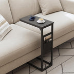 TUTOTAK C Shaped End Table, Side Table for Couch, Sofa Table with Storage Bag, TV Tray for Living Room, Bedroom, Black TB01BK082