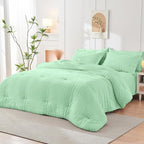 HYMOKEGE Mint Green Queen Comforter Set Seersucker 7 Pieces, All Season Luxury Bed in a Bag Queen for Bedroom, Bedding Set with Comforter, Sheets, Pillowcases & Shams