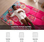 MAXYOYO Bohemian Style Futon Mattress, Padded Japanese Floor Mattress Quilted Bed Mattress Topper, Extra Thick Folding Sleeping Pad Breathable Floor Lounger Guest Bed for Camping Couch, Red, Full