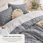Bedsure King Comforter Set - Grey Comforter, Boho Tufted Shabby Chic Bedding for Kids, 3 Pieces Vintage Farmhouse Bed Set for All Seasons, Fluffy Soft Bedding with 2 Pillow Shams