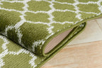 Custom Size Moroccan Trellis Runner Rug Mat for Wide Hallway Entryway Kitchen Laundry Room with Slip Resistant Latex Rubber Backing, Trellis Green, 31 inch X 15 feet