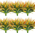 16 Pcs Outdoor Fake Plants UV Resistant Artificial Tall Grass Plants Faux Tropical Flowers Bushes Fall Winter Summer Planters Yard Patio Front Porch Décor Plastic Greenery Shrubs Decoration